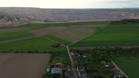 RWE lignite mining area Hambach Relocated village. Stock Footage 154765869