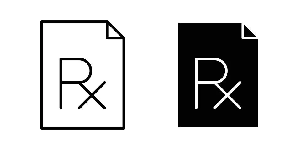 RX icon solid, line, and editable vector set. Stock Illustration