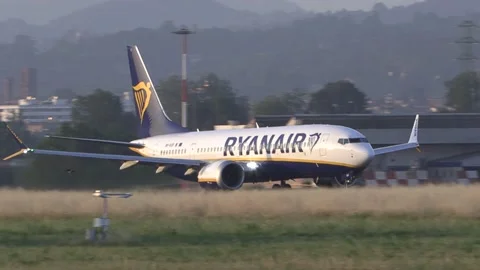Ryanair Boeing 737 Max 8200 Takeoff at Bologna G.Marconi Airport Stock Footage 220347281