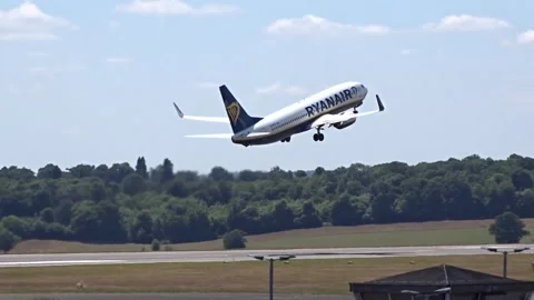Ryanair Boeing 737 taking off take off at london luton airport uk Stock Footage 265471819