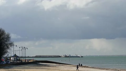 Ryde pier viewed from Appley beach, Isle of Wight, UK Stock Footage 238665459