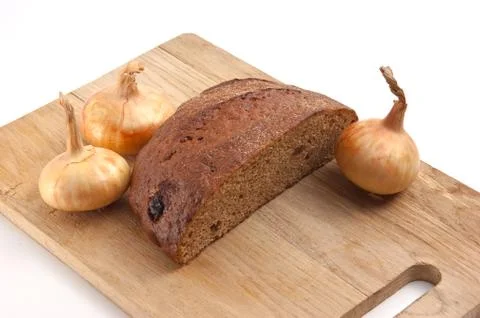 Rye bread and onions Stock-Fotos