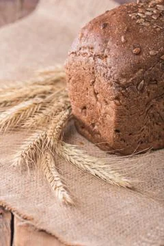Rye Bread and spikelets Stock Photos