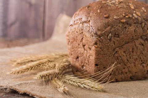 Rye Bread and spikelets Stock Photos