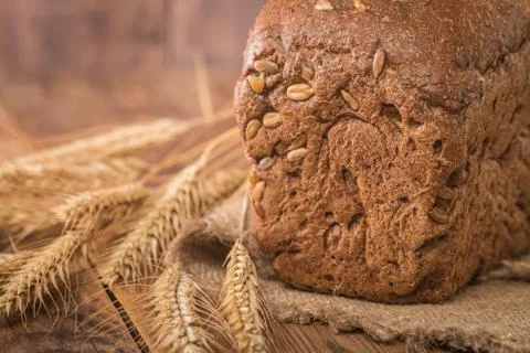 Rye Bread and spikelets Stock Photos