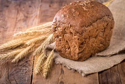 Rye Bread and spikelets Stock Photos