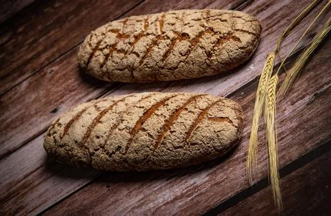 Rye bread on brown background Foto stock
