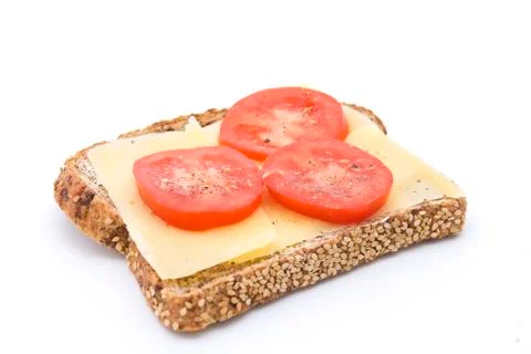 Rye bread with cheese and tomatoes Stock-Fotos