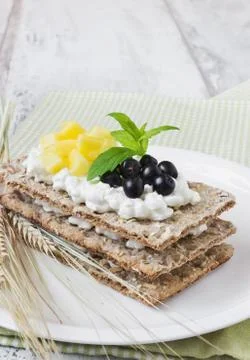 Rye bread with cottage cheese Stock Photos