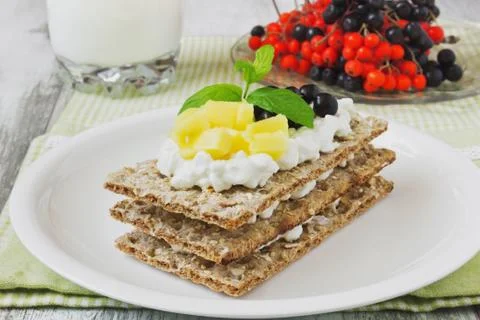 Rye bread with cottage cheese Stock Photos