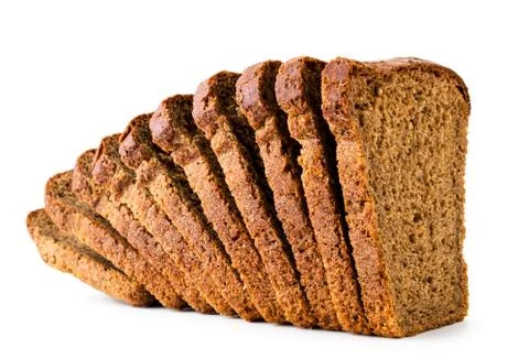 Rye bread cut into pieces on a white background. Isolated. Stock Photos