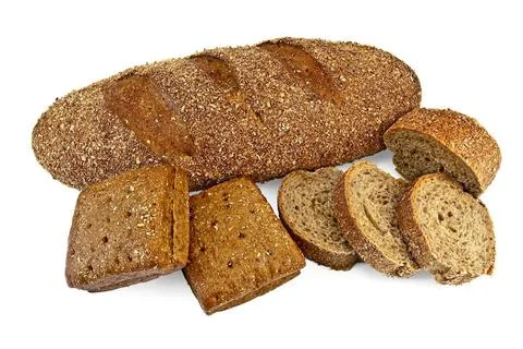 Rye bread diverse Baton rye bread, two square rye buns, hunks of rye bread... Foto stock