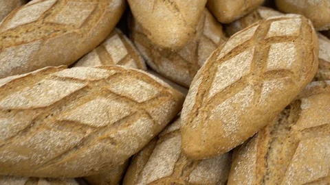 Rye bread. Fresh bread. Bread on market stall. Stock Footage 127189362