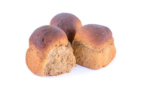 Rye bread with garlic is isolated on a white background, selective focus. Stock Photos