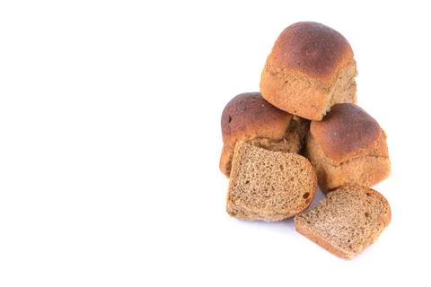 Rye bread with garlic is isolated on a white background, selective focus. Stock Photos