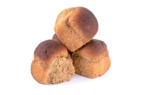 Rye bread with garlic is isolated on a white background, selective focus. Stock Photos
