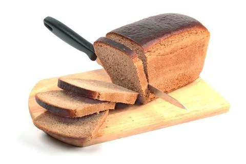 Rye bread on hardboard isolated on white background Stock Photos