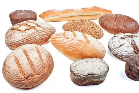 Rye bread laid out on a white background. Stock-Fotos
