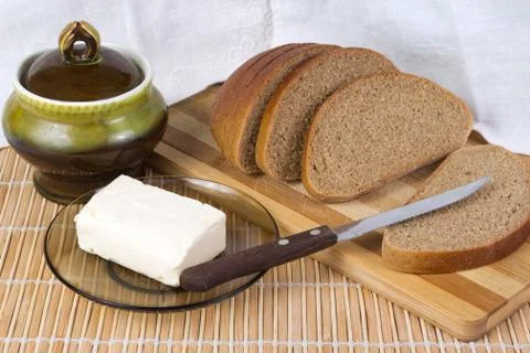 Rye bread lying  on a kitchen board Stock Photos