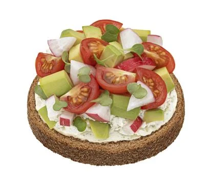 Rye bread slice with vegetable salad isolated on white background Foto stock