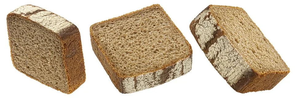 Rye bread slices isolated on white background, full depth of field 스톡 사진