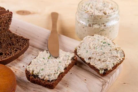 Rye bread with spread Stock Photos
