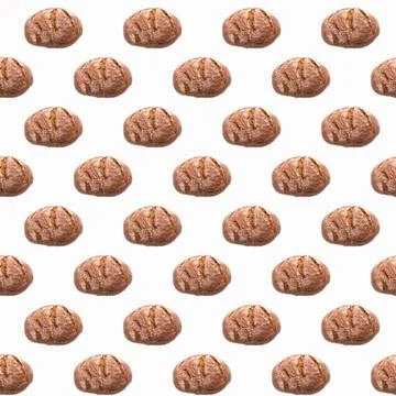 Rye bread on white background, pattern, close-up, template, banner, Illustrazione stock