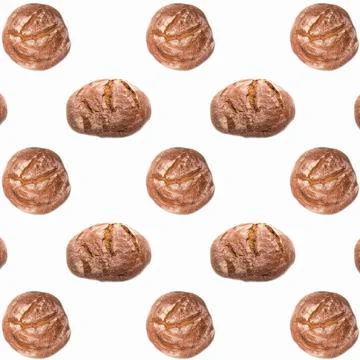 Rye bread on white background, seamless pattern, close-up, template, banner, Stock Illustration