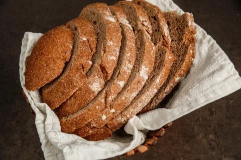Rye bread in wooden breadbox Stock Photos