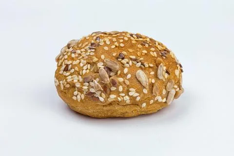 Rye bun seeded on a white background, macro Stock Photos