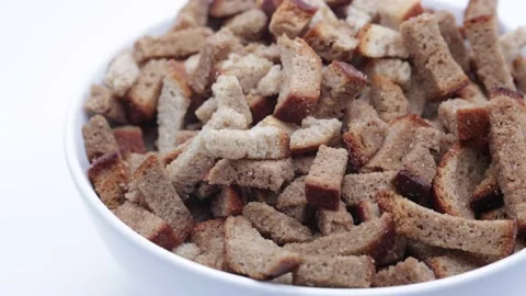 Rye Crackers In A White Bowl. Bread Crispy Crackers. Breadcrumbs. Panning Dolly  Stock Footage 237610086