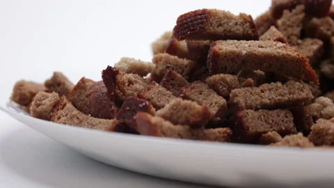 Rye Crackers In A White Plate. Bread Crispy Crackers. Breadcrumbs. Close Up. Pan Stock Footage 235225544