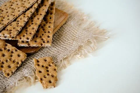 Rye crispbread. Crispy dry bread. Crispbread for sandwiches. Bread replacemen Stock Photos