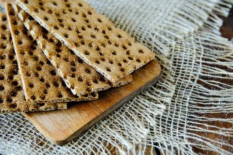Rye crispbread. Crispy dry bread. Crispbread for sandwiches. Bread replacemen Stock Photos