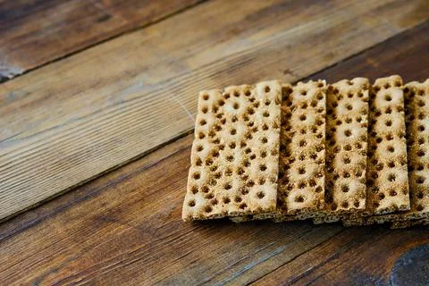 Rye crispbread. Crispy dry bread. Crispbread for sandwiches. Bread replacemen Stock-Fotos