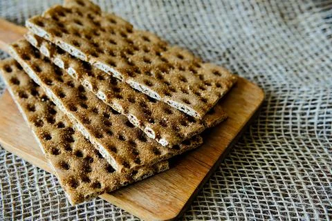 Rye crispbread. Crispy dry bread. Crispbread for sandwiches. Bread replacemen Stock Photos