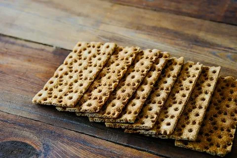 Rye crispbread. Crispy dry bread. Crispbread for sandwiches. Bread replacemen Stock Photos