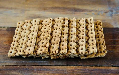 Rye crispbread. Crispy dry bread. Crispbread for sandwiches. Bread replacemen Stock Photos