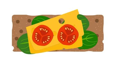 Rye crispbread isolated on white background, top view. Crispbread with cheese Stock Illustration