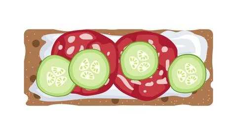 Rye crispbread isolated on white background, top view. Open Sandwich. Crispbread Stock Illustration