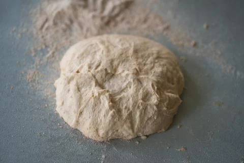 Rye flour dough for bread on the table Stock Photos