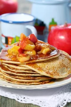 Rye pancakes with apples. Stock Photos