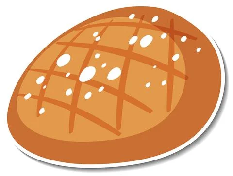 Rye round bread sticker on white background Stock Illustration