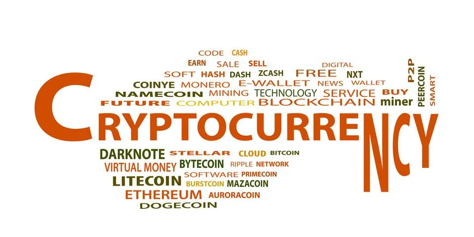 ?ryptocurrency, word cloud concept on white background Stock Illustration