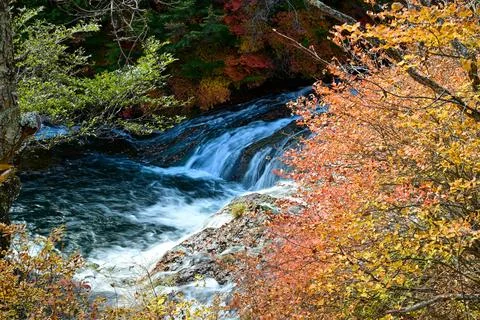Ryuzu Falls with changing maple leaves, Nikko, Japan Stock Photos