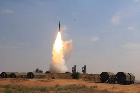 S-300 system rocket launch, launcher volley 写真素材