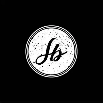 S B Initial Handwriting In Black and White Circle Frame Design Stock Illustration