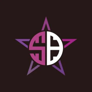 S B initials circle with stars and black background Stock Illustration