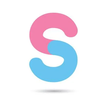 S font vector with blue and pink color on White background, Futuristic font,  Stock Illustration