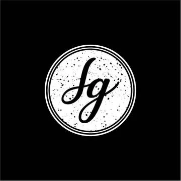S G Initial Handwriting In Black and White Circle Frame Design Stock Illustration